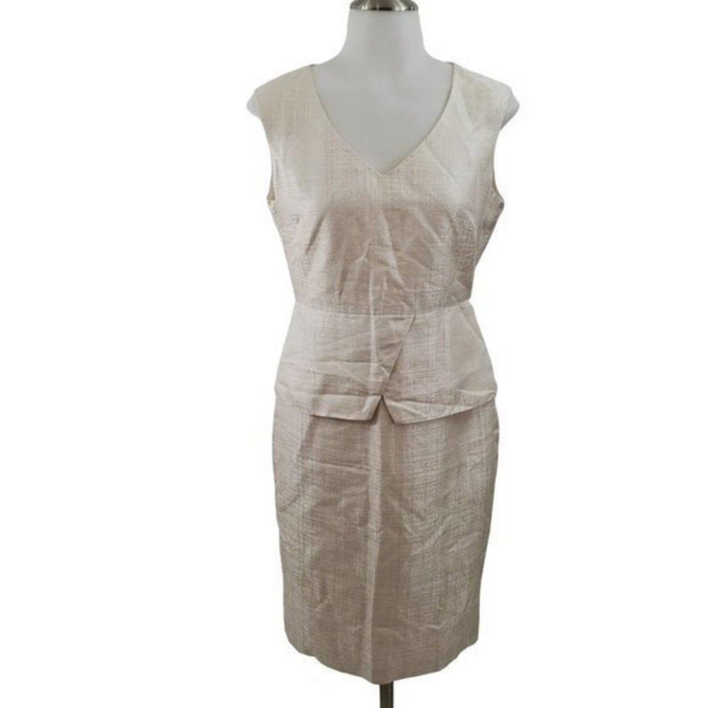 AG Phillips Dress‎ 4 Sheath Metallic Cream Silk Wor